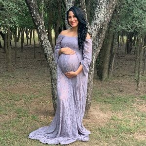 Lavender Lace Off Shoulder Maternity Dress